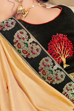 Bhelpuri Yellow Silk Resham and Zari embroidery Traditional Saree with Blouse Piece