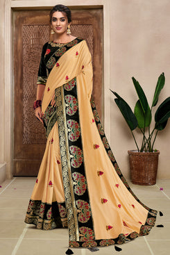 Bhelpuri Yellow Silk Resham and Zari embroidery Traditional Saree with Blouse Piece