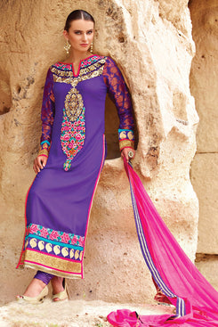 Bhelpuri Embroidered Purple Georgette and Viscose Fancy Suit with Chiffon Dupatta