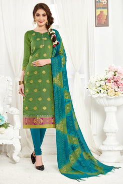 Admyrin Green Banarasi  Woven Dress Material
