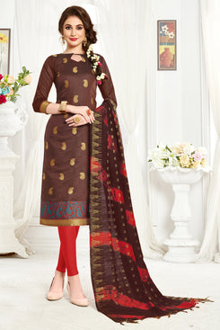 Admyrin Brown Banarasi  Woven Dress Material