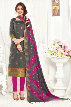 Admyrin Gray Banarasi  Woven Dress Material
