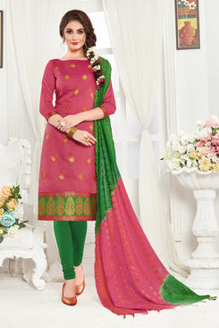 Admyrin Pink Banarasi  Woven Dress Material