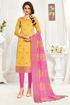 Admyrin Yellow Banarasi  Woven Dress Material