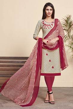 Admyrin Beige Lakda Jacquard Jacquard Dress Material