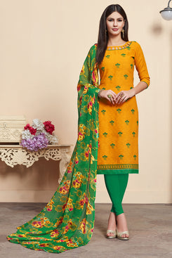 Admyrin Mustard Lakda Jacquard Jacquard Dress Material