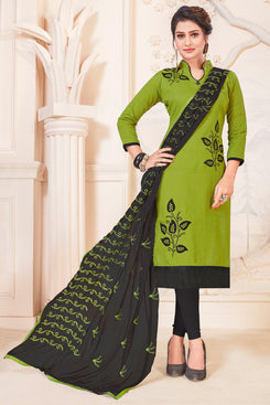 Admyrin Light Green South Cotton Slub Embroidery Dress Material