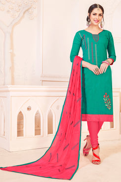 Admyrin Drak Mint Green South Cotton Slub Embroidery Dress Material