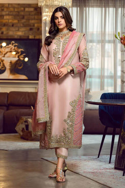 Admyrin Peach Faux Georgette Semi-stiched Party Wear Salwar Suit with Bottom and Dupatta