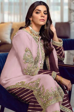 Admyrin Pink Faux Georgette Semi-stiched Party Wear Salwar Suit with Bottom and Dupatta