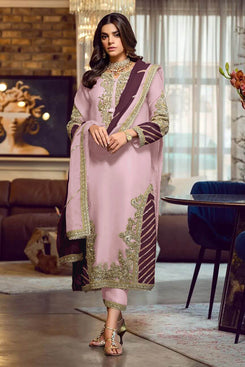 Admyrin Pink Faux Georgette Semi-stiched Party Wear Salwar Suit with Bottom and Dupatta