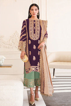 Admyrin Wine Organza Semi-stiched Party Wear Salwar Suit with Bottom and Dupatta