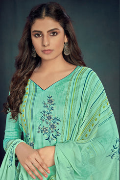 Bhelpuri Aqua Green Pure Zam Cotton Aqua Green Designer Pure Zam Cotton Digital Printed Plazzo Suit