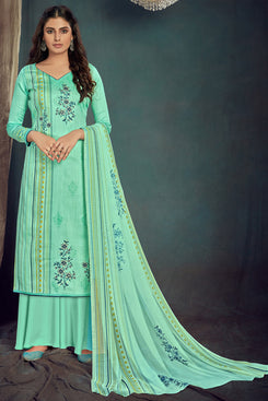 Bhelpuri Aqua Green Pure Zam Cotton Aqua Green Designer Pure Zam Cotton Digital Printed Plazzo Suit