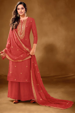 Bhelpuri Red Pure Cotton lawn Designer Party Wear Plazzo Suit
