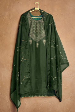 Bhelpuri Steel Green Pure Cotton lawn Designer Party Wear Plazzo Suit