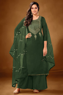 Bhelpuri Steel Green Pure Cotton lawn Designer Party Wear Plazzo Suit