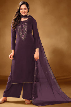 Bhelpuri Purple Pure Cotton lawn Designer Party Wear Plazzo Suit
