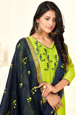 Admyrin Green Cotton Woven Dress Material