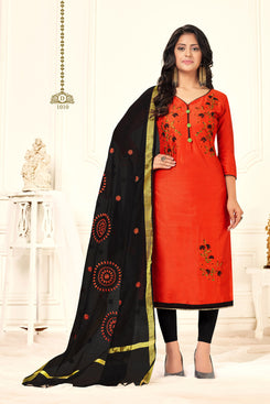 Admyrin Orange Cotton Woven Dress Material