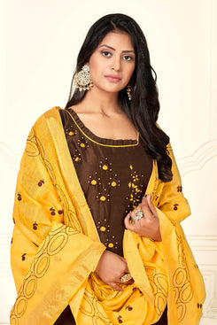 Admyrin Brown Cotton Woven Dress Material