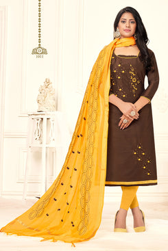 Admyrin Brown Cotton Woven Dress Material