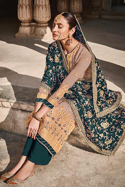 Admyrin Beige Faux Georgette Heavy Designer Faux Georgette Salwar Suit