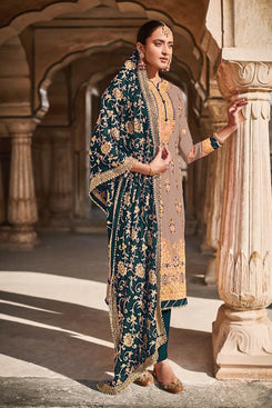 Admyrin Beige Faux Georgette Heavy Designer Faux Georgette Salwar Suit