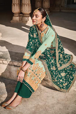 Admyrin Aqua Green Faux Georgette Heavy Designer Faux Georgette Salwar Suit