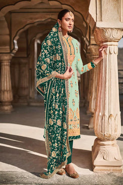 Admyrin Aqua Green Faux Georgette Heavy Designer Faux Georgette Salwar Suit