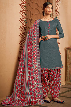 Bhelpuri Pure Wool Pashmina Grey Winter Special Pure Pashmina Printed Patiala Suit
