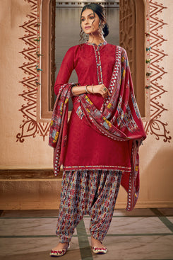 Bhelpuri Pure Wool Pashmina Maroon Winter Special Pure Pashmina Printed Patiala Suit