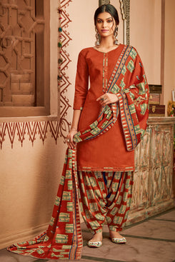Bhelpuri Pure Wool Pashmina Orange Winter Special Pure Pashmina Printed Patiala Suit