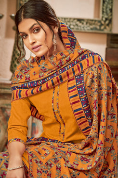Bhelpuri Pure Wool Pashmina Yellow Winter Special Pure Pashmina Printed Patiala Suit