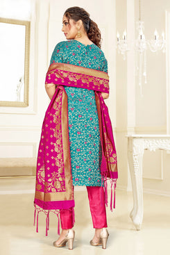 Admyrin Turquiose Banarasi Silk Designer Festive Wear Salwar Suit