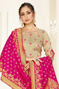 Admyrin Beige Banarasi Silk Designer Festive Wear Salwar Suit