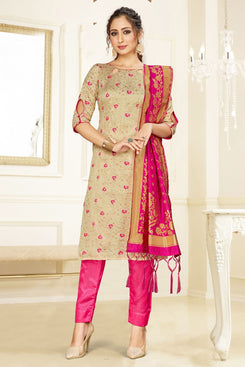 Admyrin Beige Banarasi Silk Designer Festive Wear Salwar Suit