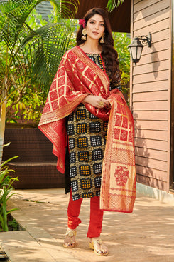 Admyrin Black Designer Bandhani Silk Blend Salwar Suit