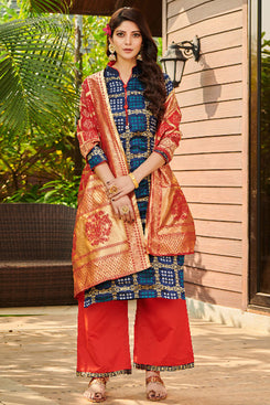 Admyrin Blue Designer Bandhani Silk Blend Salwar Suit
