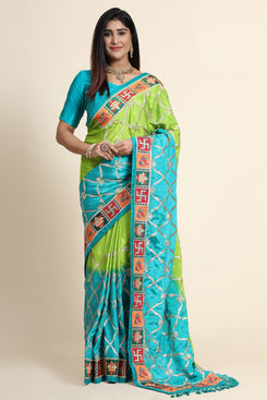 Admyrin Multi Chinon Padding Soft Silk Embroidery Saree with Blouse Piece