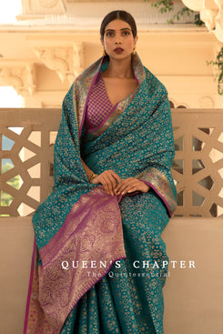 Admyrin Green Handloom Silk Woven Designer Party Wear Saree with Blouse Piece