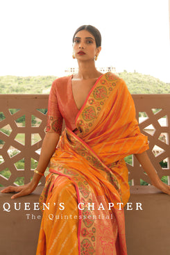 Admyrin Orange Handloom Silk Woven Designer Party Wear Saree with Blouse Piece