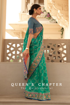 Admyrin Green Handloom Silk Woven Designer Party Wear Saree with Blouse Piece