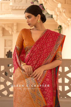 Admyrin Red Handloom Silk Woven Designer Party Wear Saree with Blouse Piece