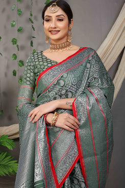 Admyrin Green Banarasi Silk Woven Saree with Blouse Piece