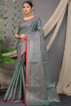 Admyrin Green Banarasi Silk Woven Saree with Blouse Piece