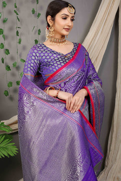Admyrin Light Purple Banarasi Silk Woven Saree with Blouse Piece