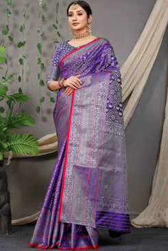Admyrin Light Purple Banarasi Silk Woven Saree with Blouse Piece