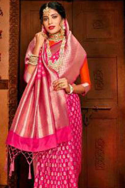Bhelpuri Pink Banarasi Silk Woven Traditional Saree with Blouse Piece