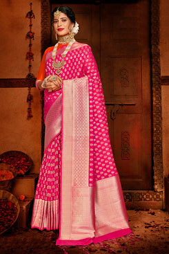 Bhelpuri Pink Banarasi Silk Woven Traditional Saree with Blouse Piece